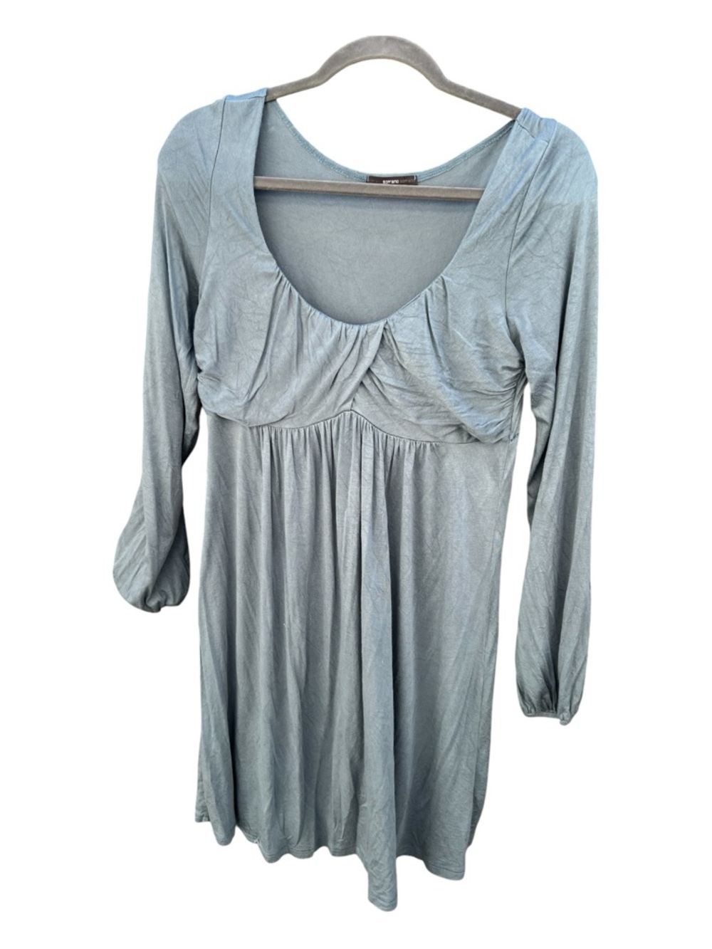 Sopranos Scoop Neck Long Sleeve Mini Dress in Pale Blue